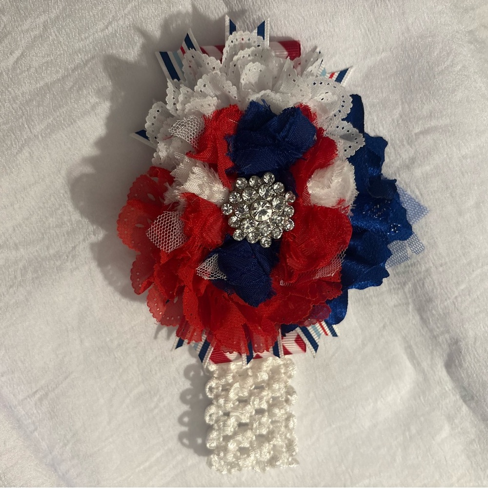 Red, White, and Blue Floral baby Headband